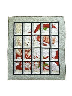 Handmade Christmas Santa Looking In Attic Window Quilted Wall Hanging 51”x46”